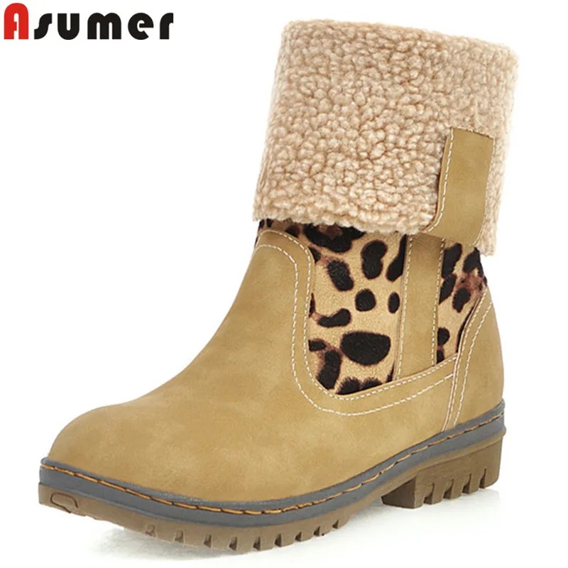 

ASUMER 2020 new ankle boots round toe comfortable ladies winter boots slip on medh heels keep warm snow boots women big size