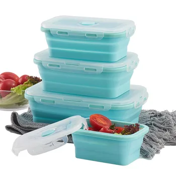

Silicone Collapsible Lunch Box Food Storage Container Bento Lunch Microwavable Portable Picnic Camping Rectangle Outdoor Box