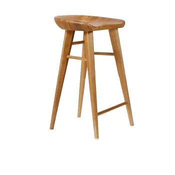 

Solid wood bar stool home dining chair Nordic log simple leisure high front desk study