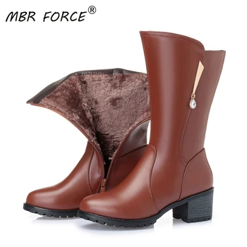 

MBR FORCE Wool Snow Boots Women Fur Warm Shoes Plush mid calf Boots Fashion Zipper Warm Platform Women Winter Boots Large Size