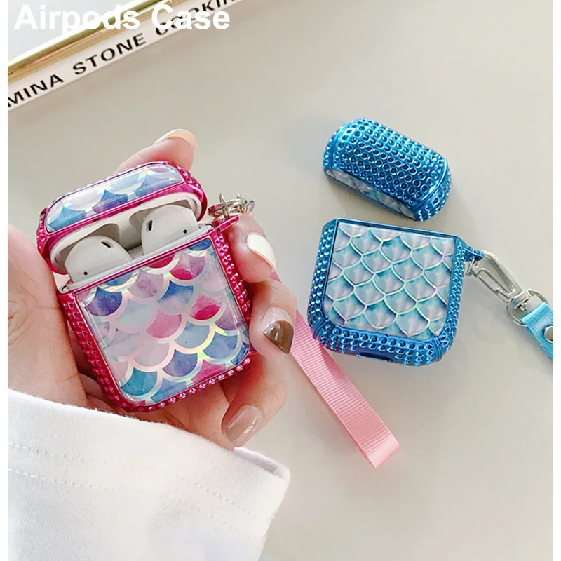Drop Glue Case for Apple Airpods 1 2 Shockproof Glitter Hard Scale Cover AirPods Earphone Cases Air Pod Protector | Электроника