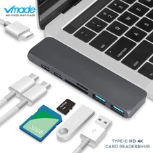Vmade type-C концентратор USB C концентратор 7 в 1 двойной HD 4K SD/TF кард-ридер 2 usb-хаб 3,0 адаптер Thunderbolt Для MacBook Pro usb-разветвитель