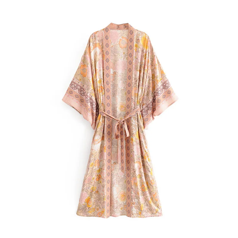 

Western Style WOMEN'S Dress 2019 Summer New Style Vacation Style Positioning Printed Lace-up Robes Kimono Women's