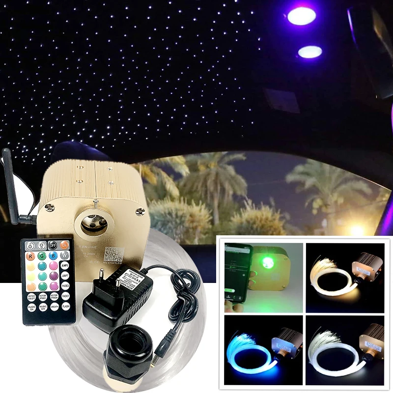 Optical fiber lamp Twinkle Fiber Optic Star ceiling kit Bluetooth APP Control Starry Car LED Light Kid Room Ceiling RGBW COLOR 10w twinkle bluetooth control light source machine with 5w white shooting meteor kit 0 75mmx200pcsx2m fiber cable