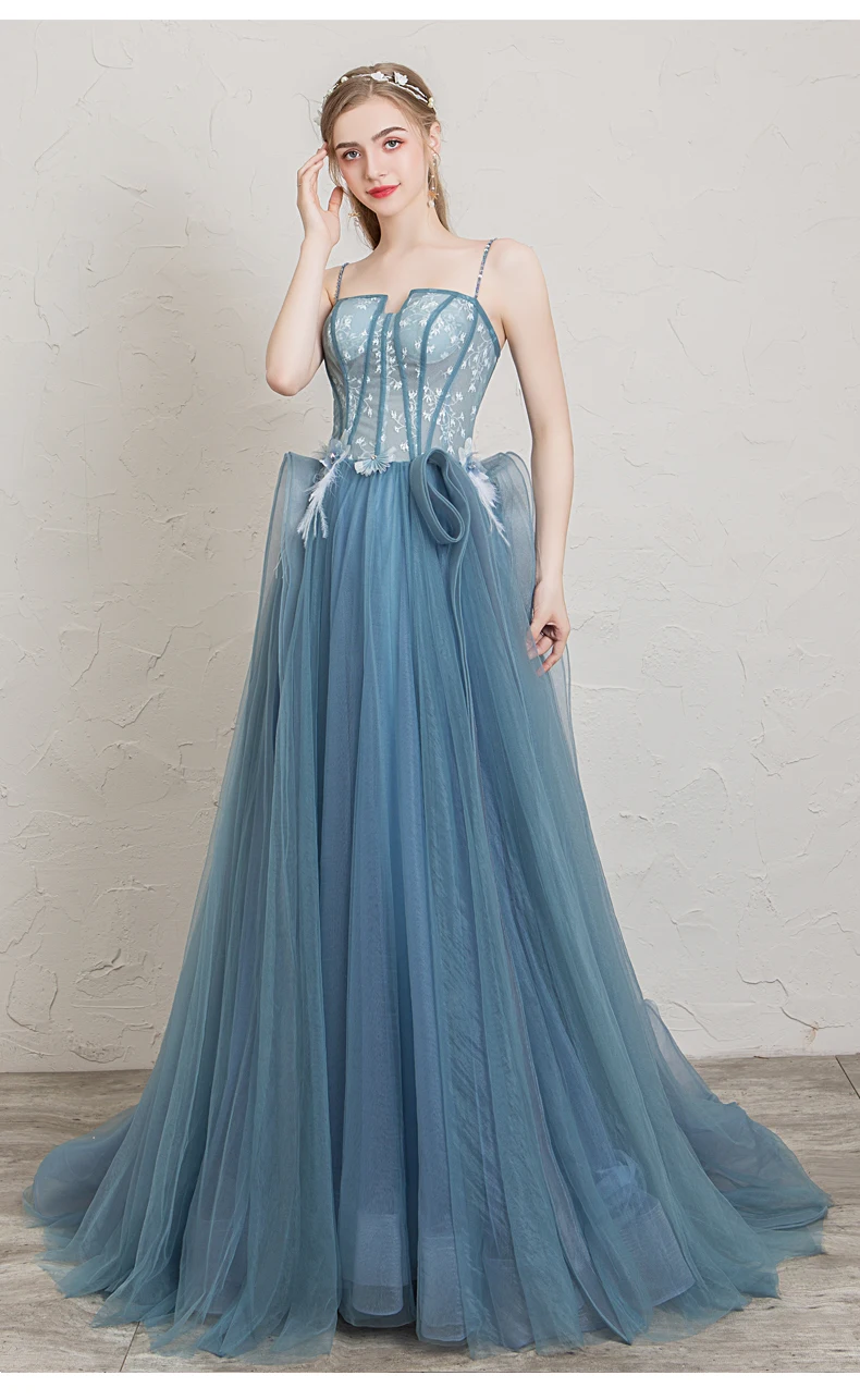 Robe De Soiree милое выпускное платье длинные 2019 тюлевые аппликации на бретельках Формальные Вечерние платья Vestidos De gala