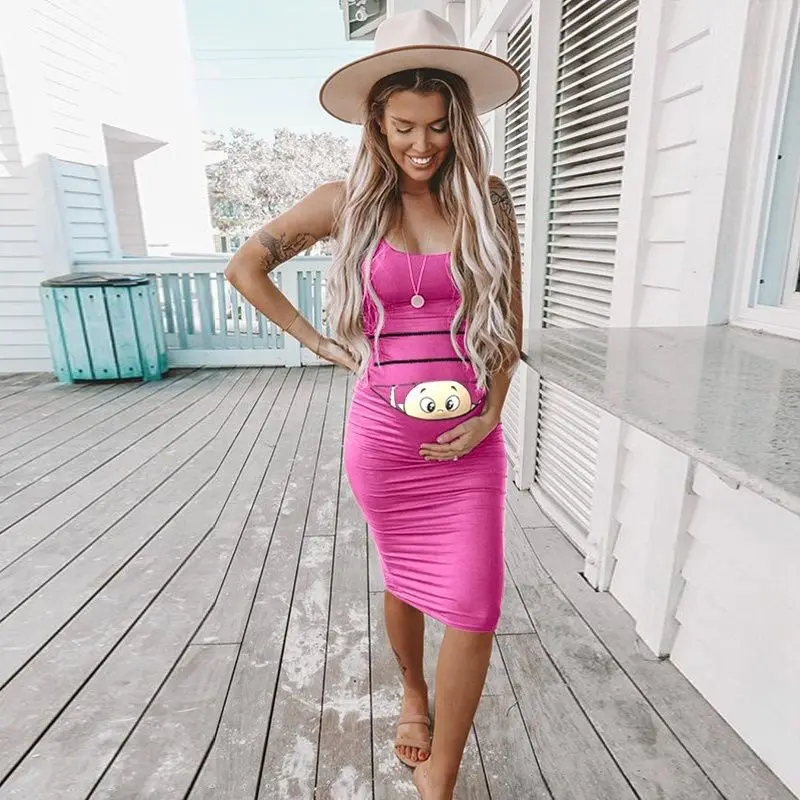 Pregnant women long skirt comfortable cartoon print pregnant women sexy dress women's clothing