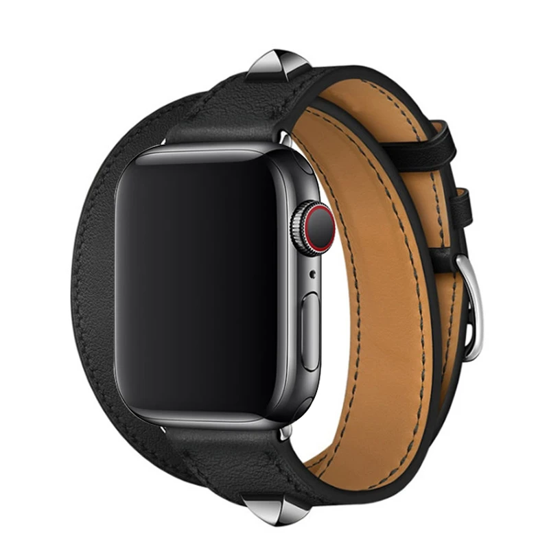 Ремешок из натуральной кожи для Apple Watch Series 5 4 1 2 3 iWatch herme двойной браслет наручных