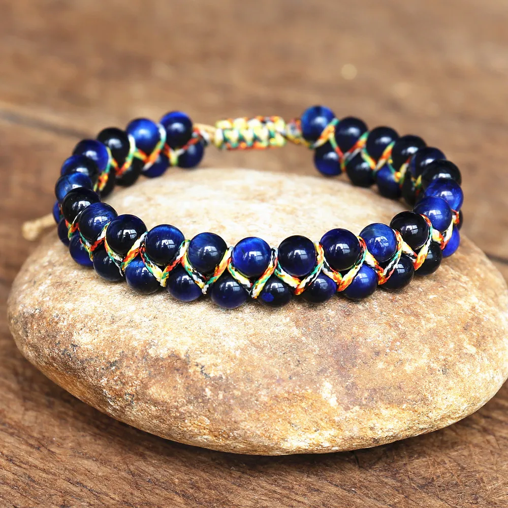 6mm Blue Tiger Eye Stone Beads Braided Bracelet Women Men Friendship Strand Charm Bracelet Bohemian Jewelry bracelet jewelry