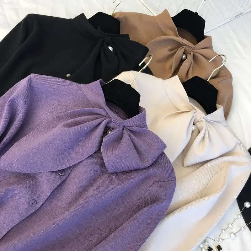 Neploe, темперамент, шнуровка, бант, дизайн, вязанный, Pull Femme, однотонный пуловер, свитер для женщин, тонкая, с одной грудью, нижняя часть, Джерси, 47695