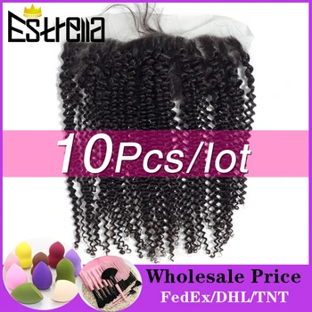 

Kinky Curly Lace Frontal Closure 13×4 Ear To Ear Lace Frontal Brazilian Remy 100% Human Hair10 Pcs Natural Color Hair Extensions