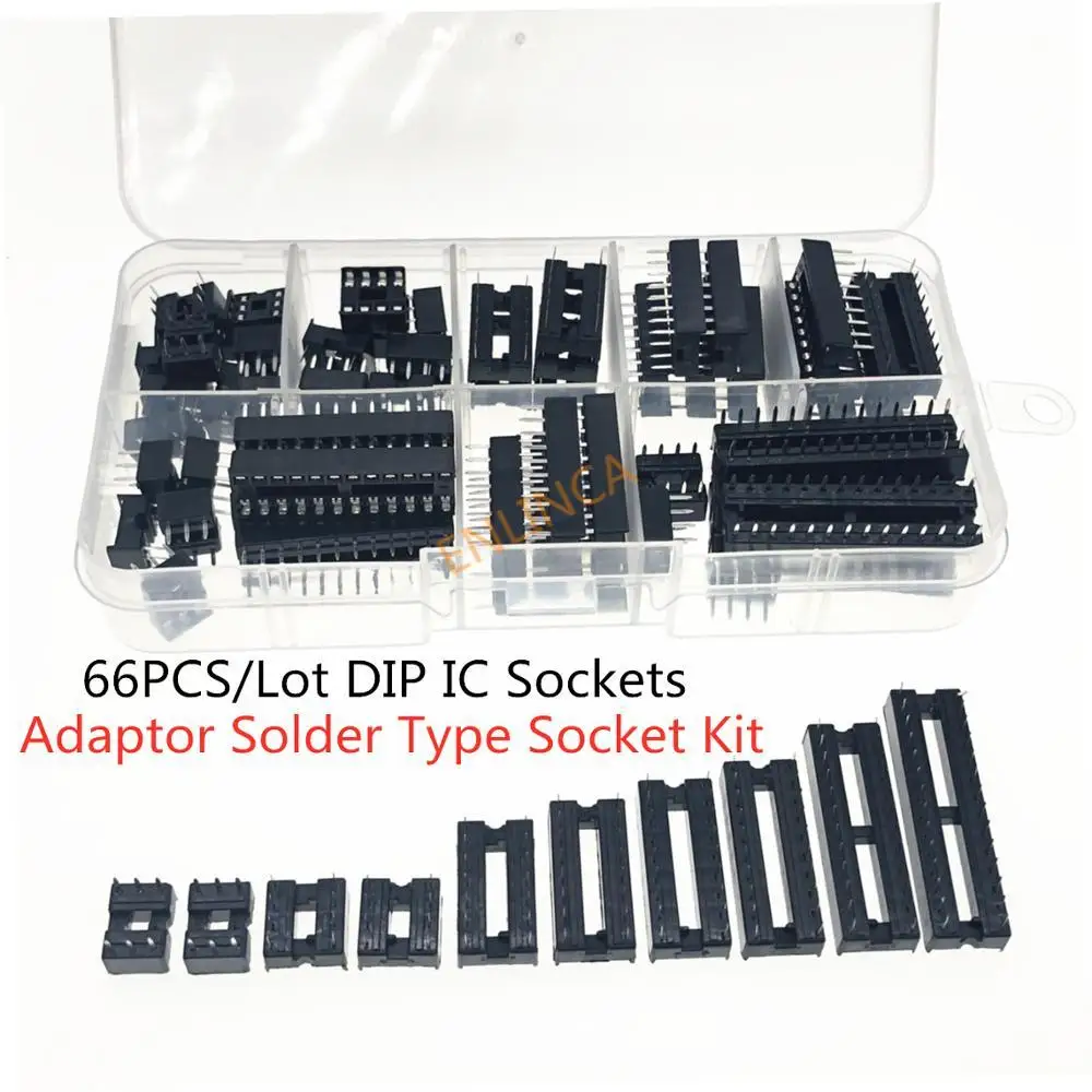 66 Pz/Lotto Dip Ic Socket Adapter Kit Presa A Saldare 6,8,14,16,18,20,24,28 Pin + Box