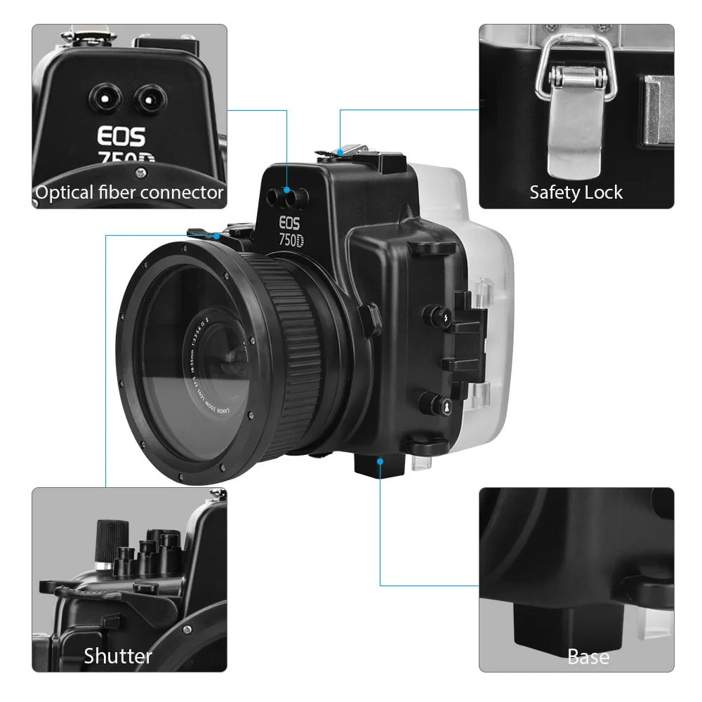 Подводный 40 м чехол для камеры для Canon EOS 750D 760D корпус камеры для дайвинга с объективом 18-55 мм 18-135 мм