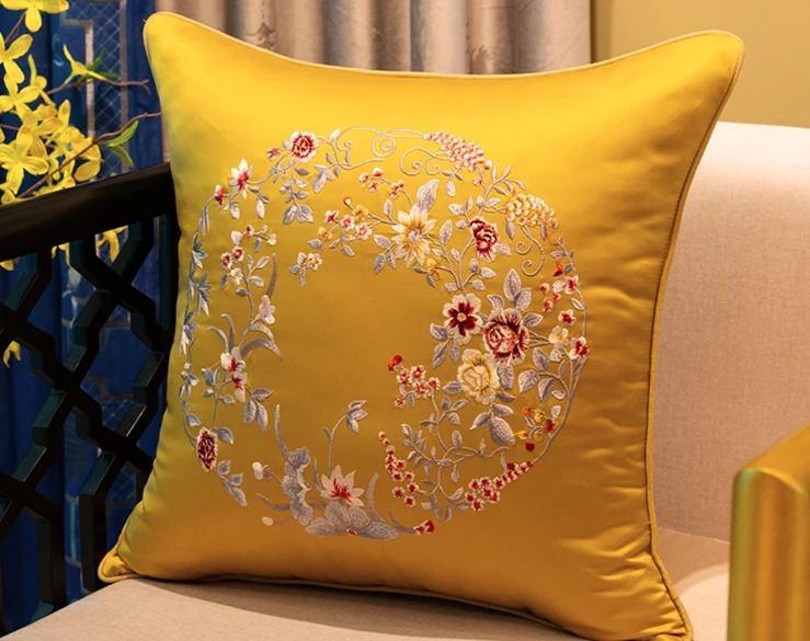 Классическая тонкая вышивка Цветочная шелковая парча наволочки декоративные Чехлы для дивана и стула чехол для поясничной подушки наволочки