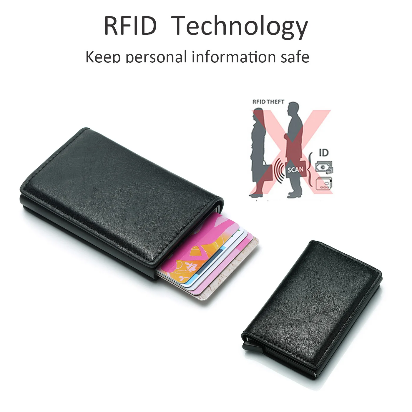 Модный мужской держатель для кредитных карт Анти RFID Блокировка качество маленький кошелек, кожаный футляр для удостоверения личности металлический защитный кошелек для женщин