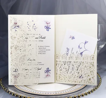 

50PCS Europe Laser Hollow Flower Laser Cut Party Birthday Invitation Invite Unique Engagement Wedding Party Invitation CardLA293