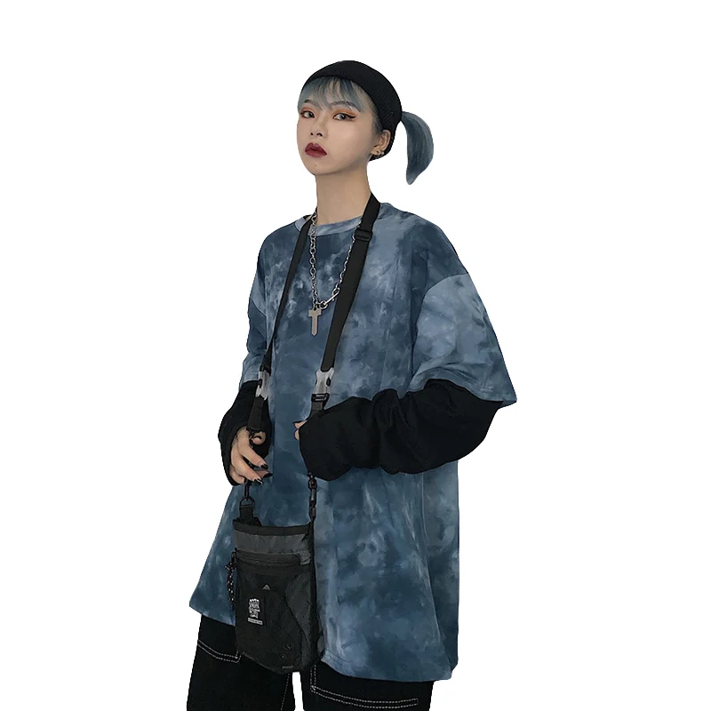 Новое поступление, Футболка женская осенняя одежда Koean Ulzzang Harajuku поддельные два галстука окрашенные футболки женские повседневные футболки