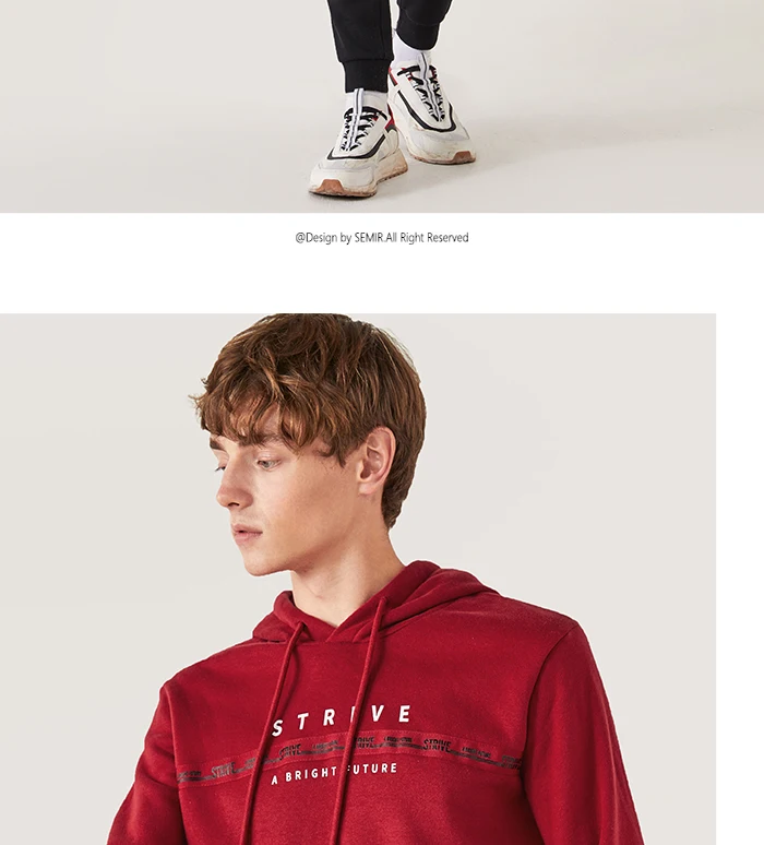 SEMIR свитер для мужчин зима новая с капюшоном Корейская версия с принтом ленты дизайн чувство Свободная рубашка хлопок толстовки для мужчин