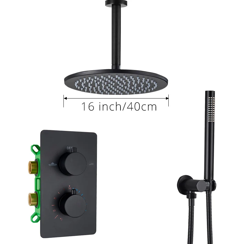 16inch Ceiling Mount Термостатический смеситель для душа матовый черный потолочный Душ для ванной комнаты с двойной ручкой скрытый смеситель для душа - Цвет: 16inch Ceiling Mount