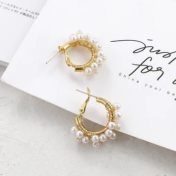 

AENSOA 2020 New Vintage Japan Korean Pearl Drop Earrings For Women Handmade Sweet Pearl Circle Round Earrings Jewelry Pendientes