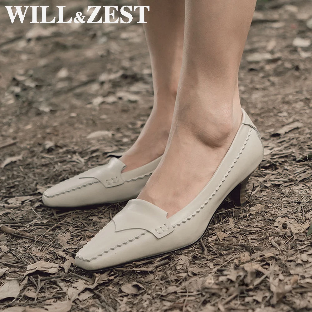 

Will&Zest White Stiletto Heels Work Office Pumps Women Elegant Shoes Plus Size 5 Cm High Heel Sandals Top Brand Genuine Leather