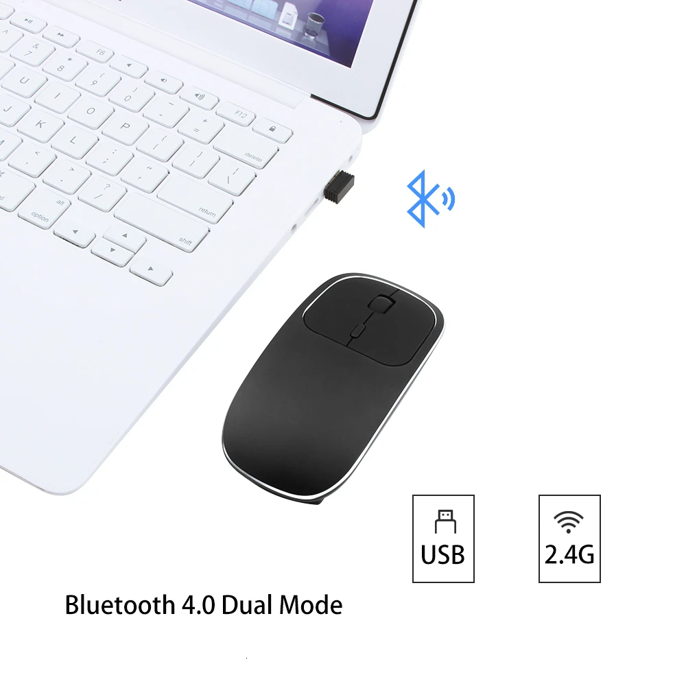 Беспроводная Bluetooth Бесшумная перезаряжаемая ультра тонкая компьютерная мышь, бесшумная Портативная оптическая 3D USB мышь для Macbook PC Latop