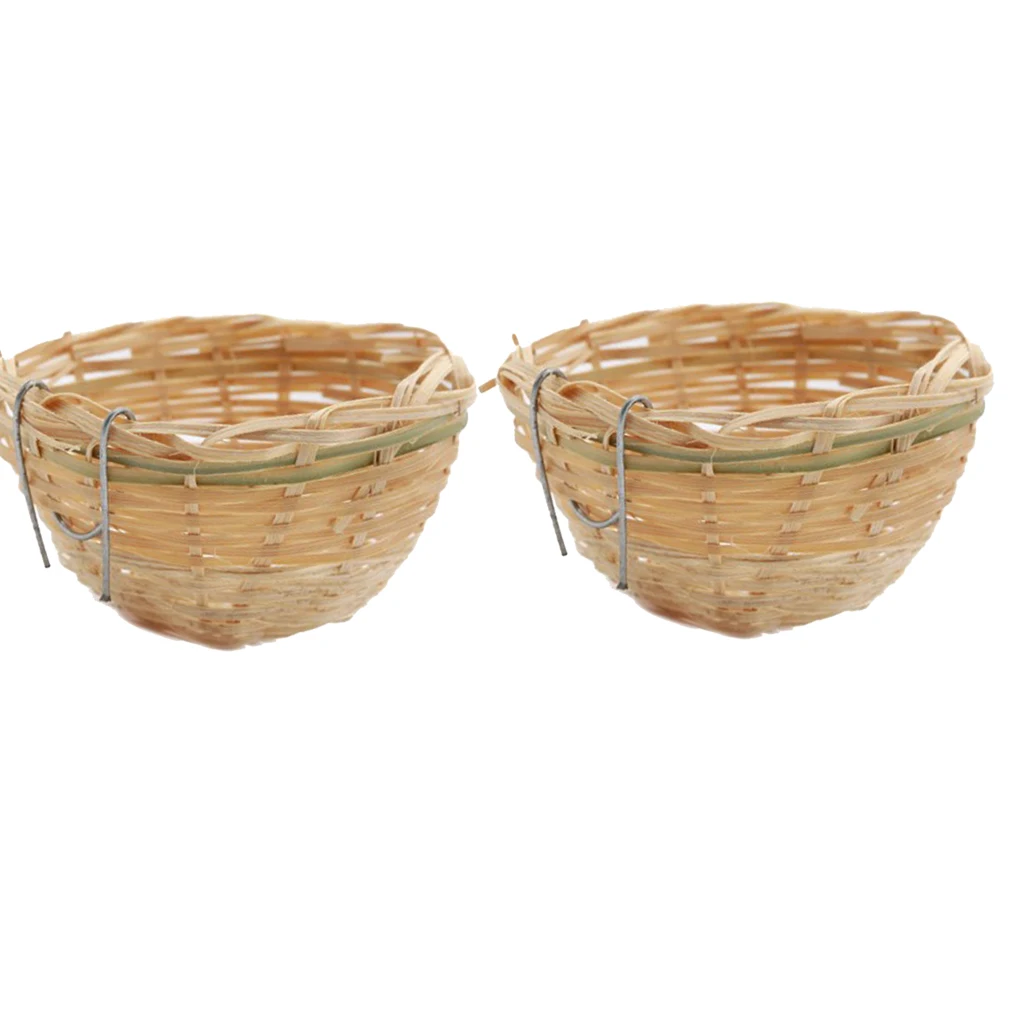 2Pcs Handwoven Bamboo Bird Nest Cage House Hatching Breeding Cave for Parrot, Canary or Cockatiel or Other Birds