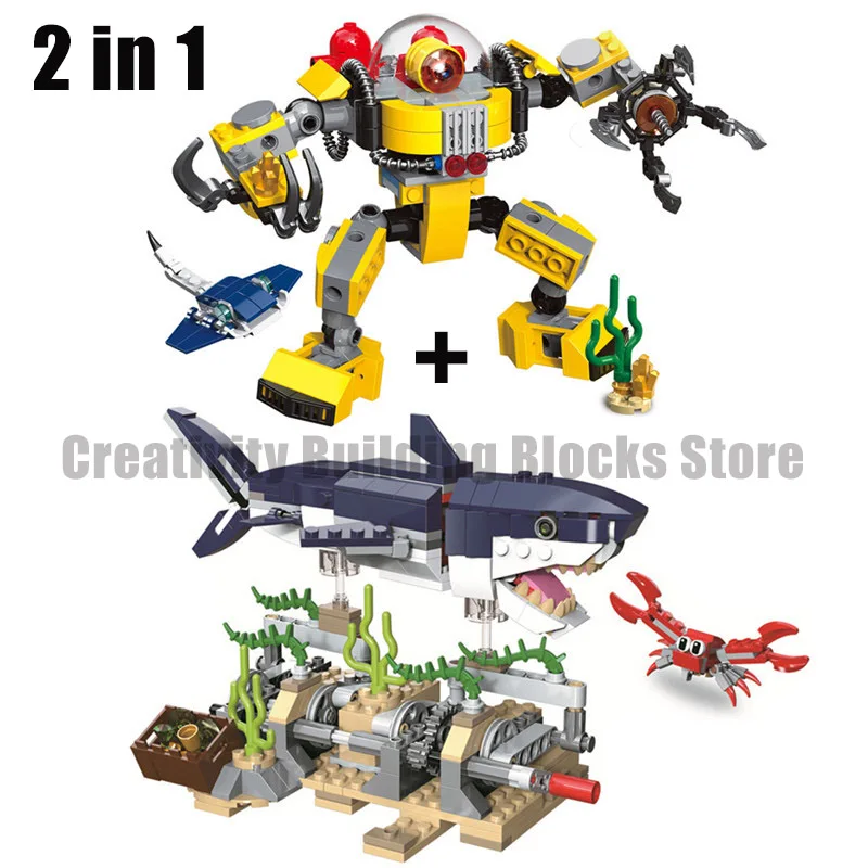 

new Creator 3in1 Underwater Robot + Deep Sea Creatures Building Blocks creative building block model set toy birthday gift for