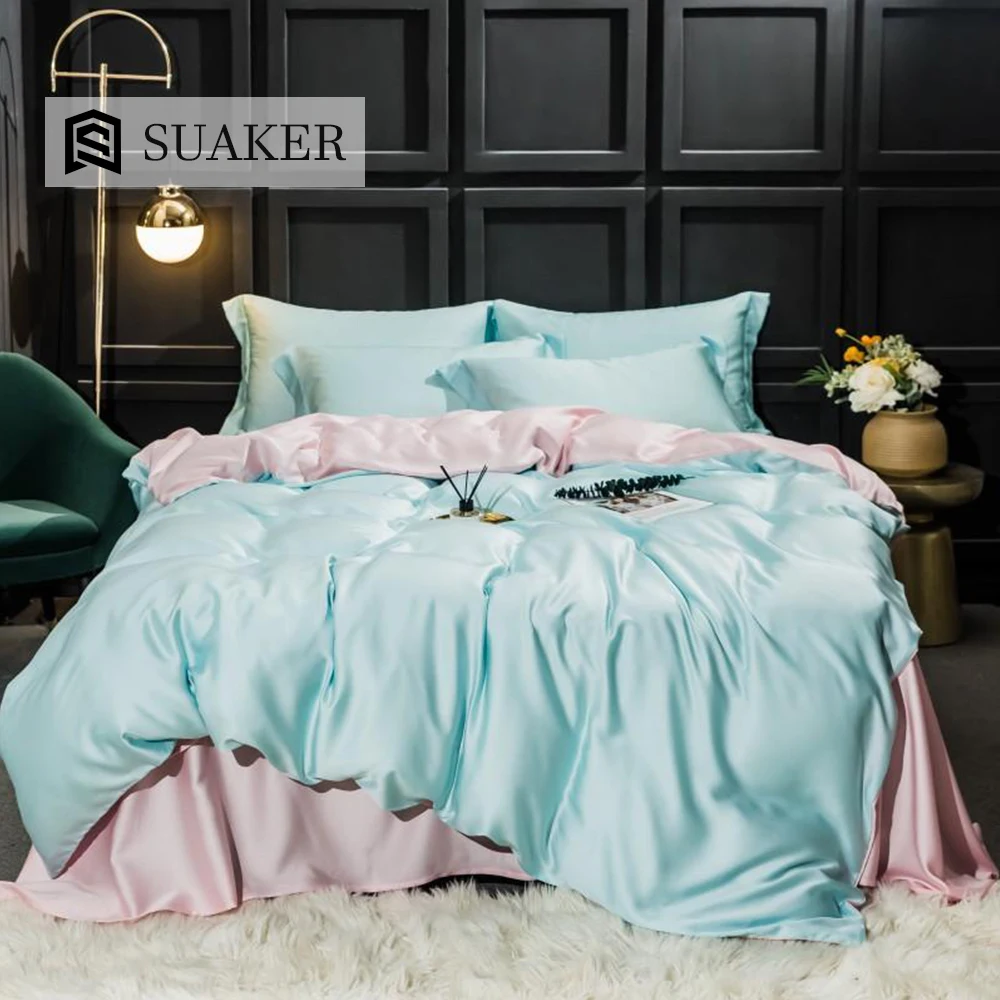

Suaker 100% Silk Bedding set Home Textile Queen King Bed Set Bedclothes Duvet cover Flat sheet Pillowcases Free Shipping