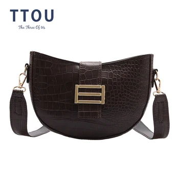 

Crocodile Pattern PU Leather Crossbody Bags For Women 2020 Solid Color Shoulder Messenger Bag Female Handbags Wild Saddle Bag