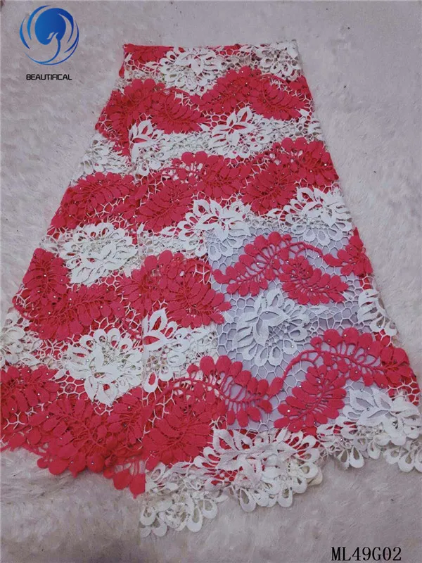 

BEAUTIFICAL african lace fabrics Guipure cord lace fabric with stones Latest style nigerian water soluble lace 5yards ML49G02