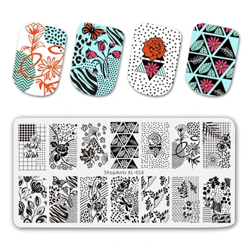 

SHOPANTS 6*12cm Rectangle Nail Stamping Plates Leaf Flowers Butterfly Nail Art Stamp Templates Stencils Design Polish Manicure