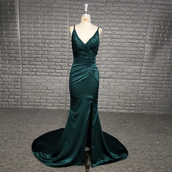 

Girls Party Sexy Spaghetti Strap Criss Cross Back Slit Evening Mermaid Prom Dress