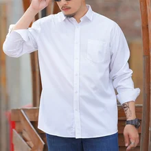 Chemise surdimensionnée à manches longues pour homme, vêtement d'affaires, de standing, d'automne, blanc uni, à simple boutonnage, col rabattu, uni