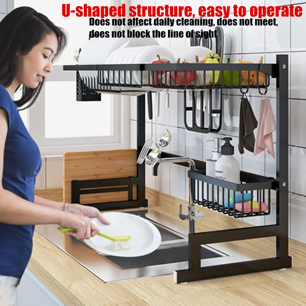  65/85cm Over Sink Stainless Steel Kitchen Shelf Storage Holders Bowl Dish Rack Organizer Utensils S - 4000086535224