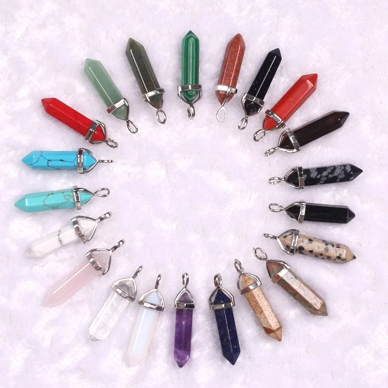 Женский кулон с шестигранной колонной ожерелье подвеской из натурального камня