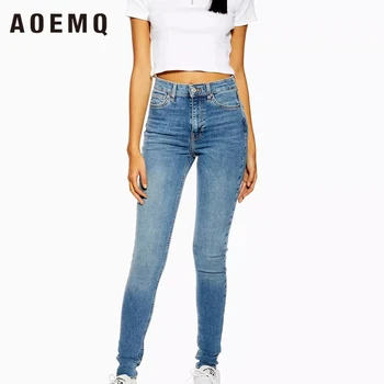 

AOEMQ Skinny Jeans Women High Waist Jeans Women Stretch Trousers Ladies Streetwear Elastic Denim Full Length Newest Hot