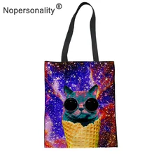 Холщовая Сумка с принтом кота для девочек, сумки на плечо с цветочным принтом, женская пляжная сумка-тоут, сумка для покупок, Bolsas Feminina