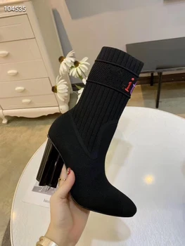 

High quality sexy woman autumn winter Knitted elastic boots luxury Designer 10cm High heels Knitted socks boots size 35-42