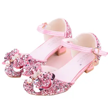 

Fashion Sequins Bow Girls Sandals Leather Summer Flower Girl Shoeskids High Heel Shoes Children Dance Wedding Sandals 3-13 Year