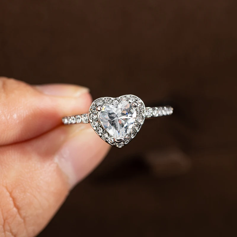 Fashion Crystal Heart Shaped Wedding Rings For Women Rose Gold Ladies Engagement wedding rings