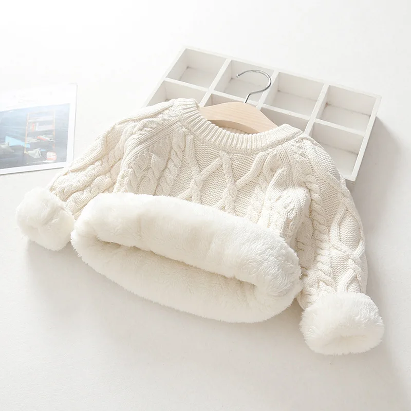 Детский пуловер, вязаный теплый свитер на осень и зиму, бархатный плотный свитер с длинными рукавами для мальчиков и девочек, одежда для малышей