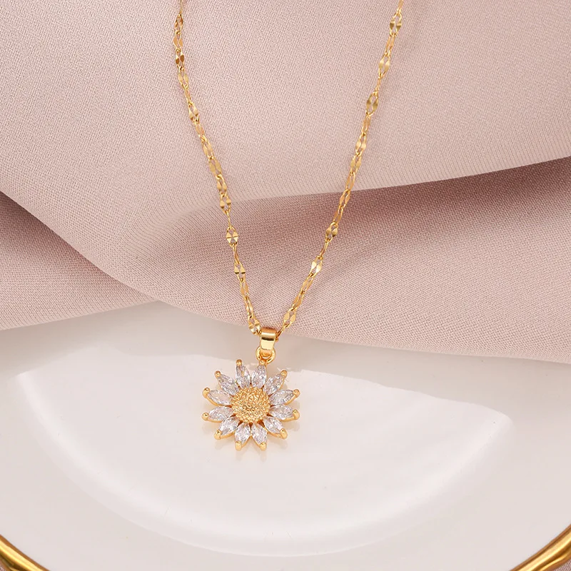 A fashionable gold Sunflower Necklace for Women, perfect for women seeking a fresh and trendy addition to their fashion style.