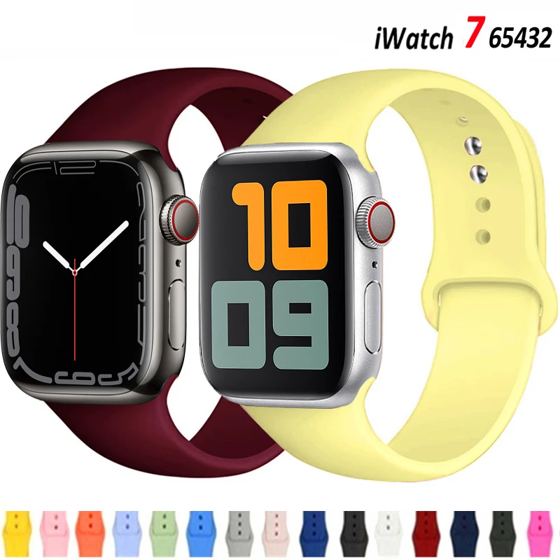 Ремешок силиконовый для Apple Watch band 44 мм 40 42 38 3 4 5 6 se браслет наручных часов iWatch series 7