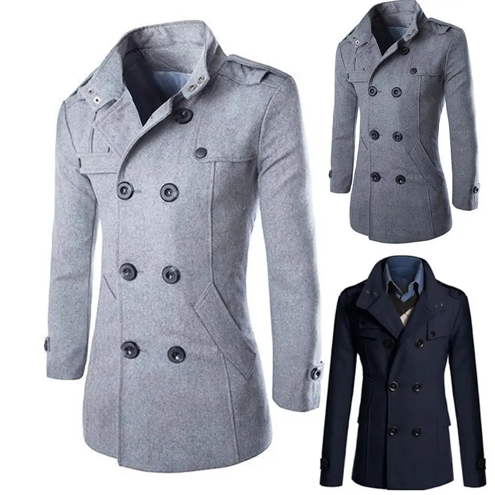Winter Trench Coat Men Double breasted England Style Long Men High Grade Woolen Slim Lapel Male Windbreaker Pure Color Overcoat Winter Trench Coat Men Double breasted England Style Long Men High Grade Woolen Slim Lapel Male Windbreaker Pure Color Overcoat