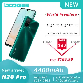 

DOOGEE N20 Pro Mobile Phones Quad Camera Helio P60 Octa Core 6GB RAM 128GB ROM Telephones Global Version 6.3" FHD+ Android 10 OS