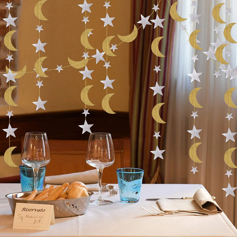 Eid Mubarak Gold Black Moon Star Garland Banner Muslim Event Party Supplies