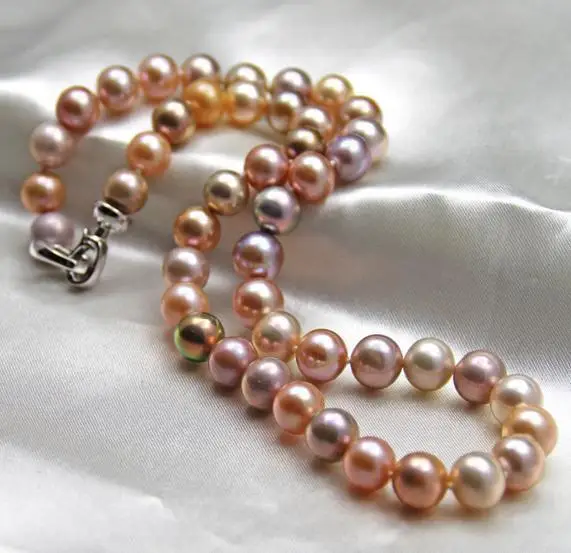 

Hot sell 9-10mm South Sea natural pearl necklace perfect circle mix color 18 inch S925 silver