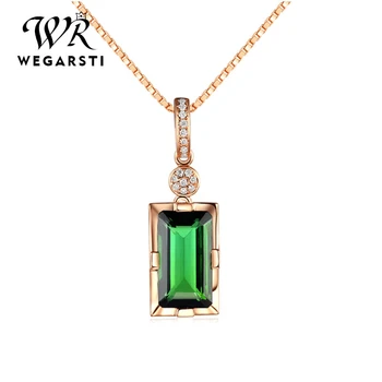 

WEGARSTI 925 Sterling Silver Emerald Green Gemstone Pendant Necklaces Women With Chain Anniversary Party Jewelry Gifts