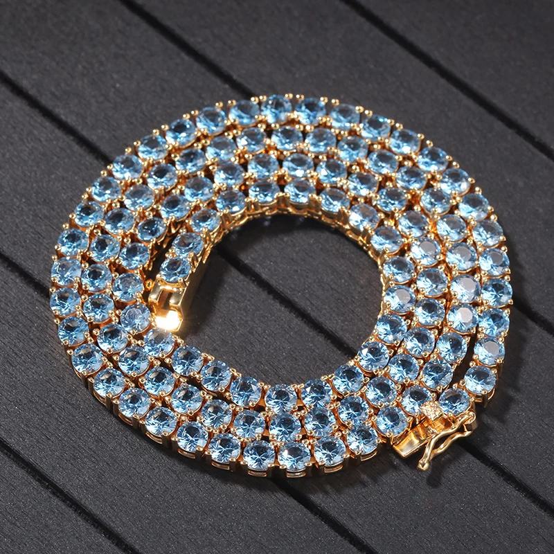 Blue AAA+ Cubic Zirconia Chokers Necklaces for Women Men Bling Iced Out 1 Row CZ Stone Tennis Chain Male Hip Hop Rapper Jewelry | Украшения