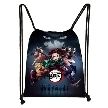 

Devil's Blade Drawstring Pocket Demon Slayer Student Portable School Bag Kimetsu No Yaiba Polyester Outdoor Shopping Storage Bag